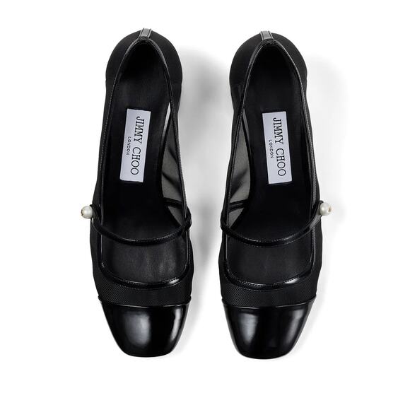 Jimmy Choo Patent Leather Semi-Sheer Ballet Flats Black Leather Slip-On 37.5 - Picture 1 of 10